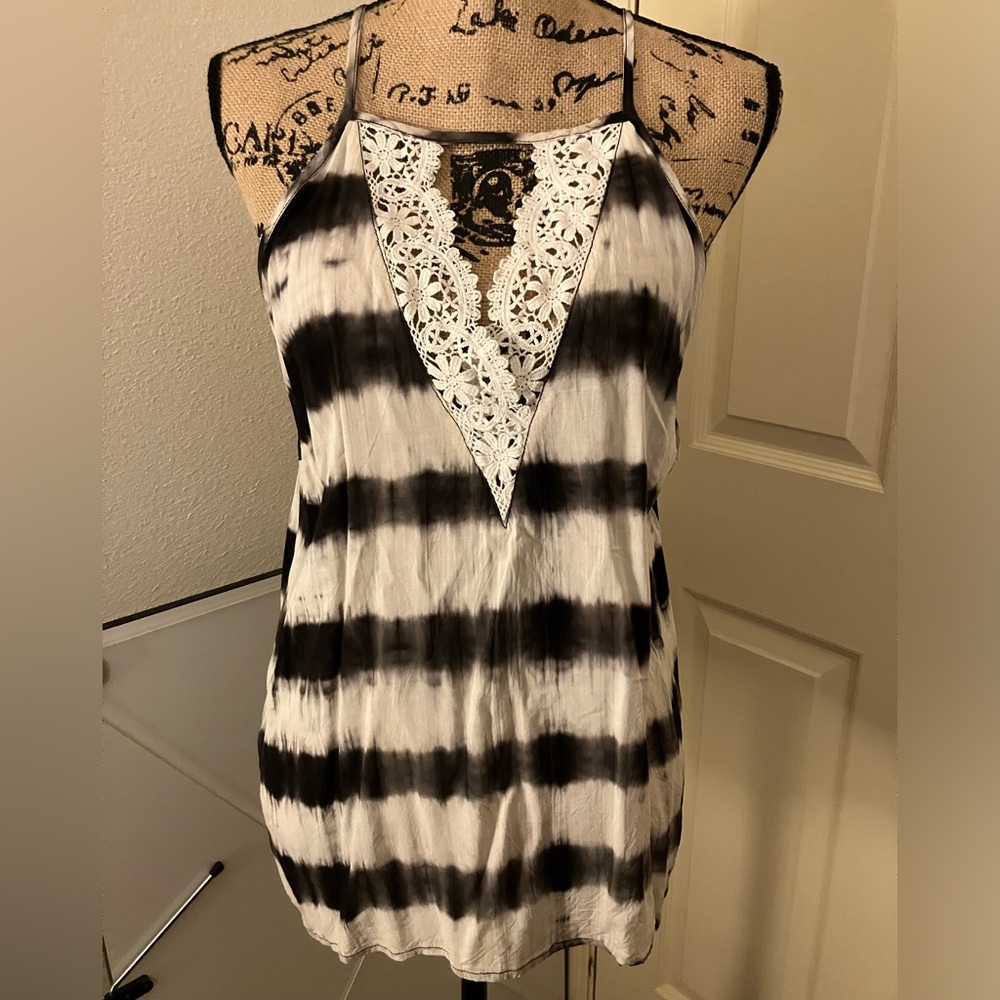 Charlotte Russe shibori tie dye high neck crochet tank top cute boho chic large